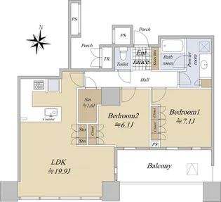 ワールドシティタワーズアクアタワー【14階】の間取り