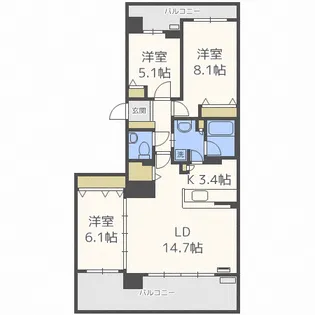 クリーンリバーフィネス新さっぽろイースト【11階】の間取り
