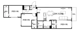 ブランシャール西線11条HD【4階】の間取り