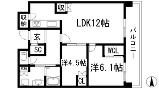 ジオタワー宝塚 グランレジス THE NORTH【13階】の間取り