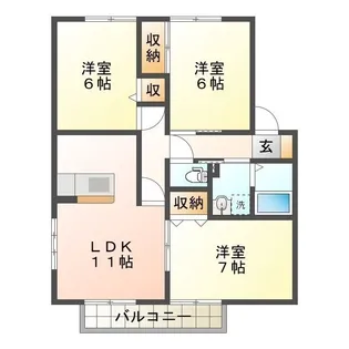 シャンブル南ヶ丘A棟【1階】の間取り