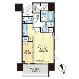 プレミスト調布駅前ブリリアントプレイス【6階】の間取り