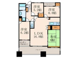 ホワイトキャッスル三萩野【12階】の間取り