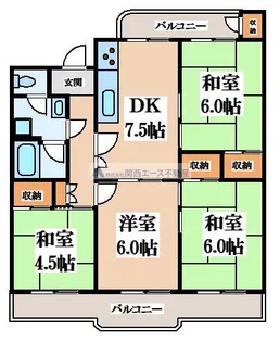 住道駅前住宅一九号棟【4階】の間取り