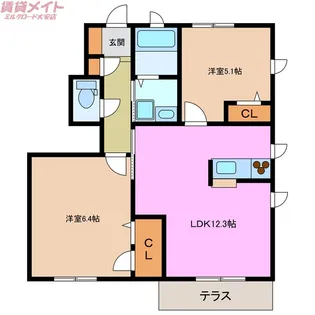 レガール北野B棟【1階】の間取り