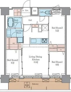 LUXENA+PAWS南行徳【9階】の間取り