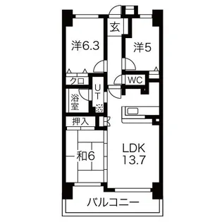 元今泉レジデンス【14階】の間取り