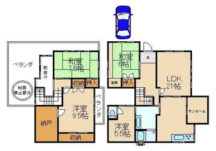 大阪府枚方市田宮本町【一戸建】の間取り