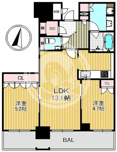 ブランズタワー梅田North【28階】の間取り