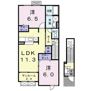 カーサ・サンフラワーB【2階】の間取り