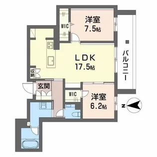 カーサ グリシーナ 北原【2階】の間取り