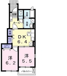 ルーエ B【1階】の間取り