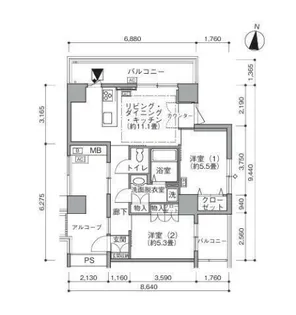 東雲キャナルコートCODAN19号棟【8階】の間取り