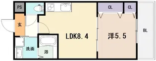フィオーレ八戸ノ里II【1階】の間取り