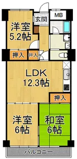 シキボウスターハイツ西宮北口【3階】の間取り