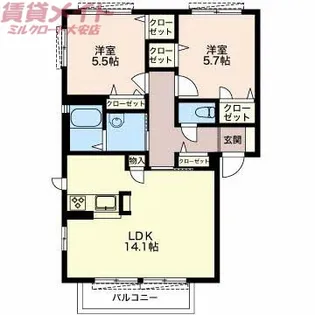 グリーンハウスLATTE B【2階】の間取り