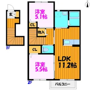 ベルメゾン桑野B【2階】の間取り