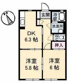 ハイツ安倍21 I II棟【2階】の間取り