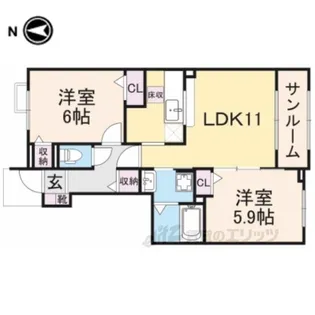 サニーハイツ・天神南棟【1階】の間取り