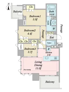アルファグランデ日暮里【11階】の間取り