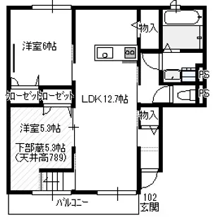ウエストバレー皆賀【1階】の間取り