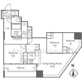 富久クロスコンフォートタワー【8階】の間取り