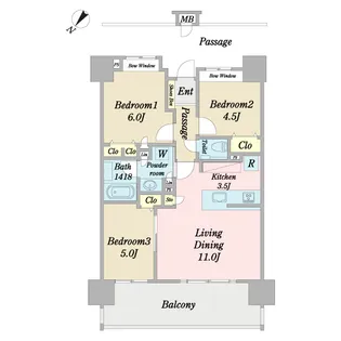 レーヴグランディてだこ浦西タワー【7階】の間取り