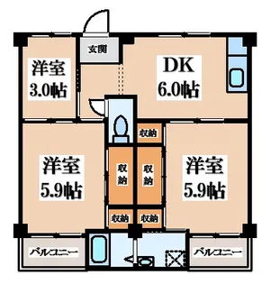 ビレッジハウス倉治【3階】の間取り