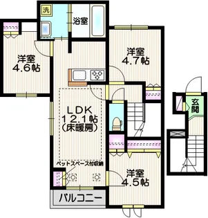 アデレードフラッツ【2階】の間取り