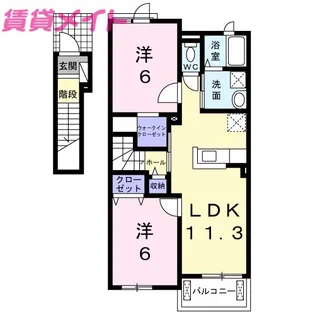 シャン・ド・フルール A【2階】の間取り
