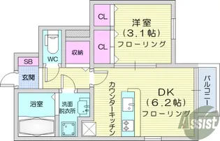 1DKの間取り画像