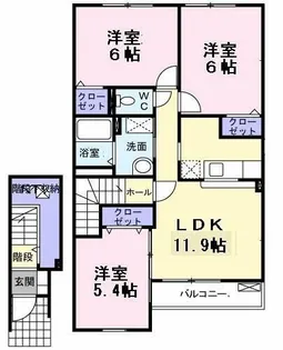ヒルサイドタウンB【2階】の間取り