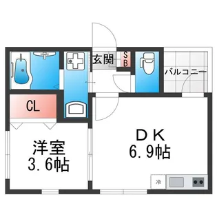1DKの間取り画像