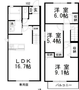 岡山県岡山市中区関【一戸建】の間取り