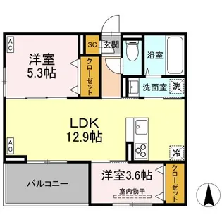 D ROOM七曲II【2階】の間取り