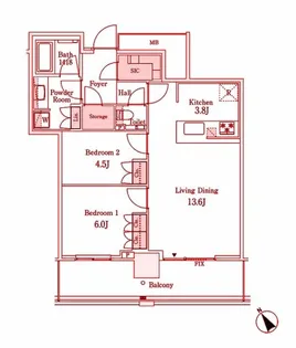 ザ・タワー横浜北仲【36階】の間取り