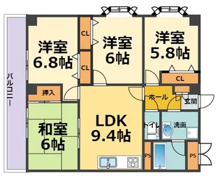HACHIBUSE鳴尾【4階】の間取り