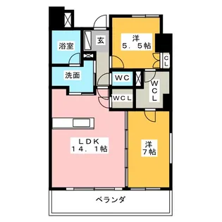 ローレルタワーシュロア四日市【6階】の間取り