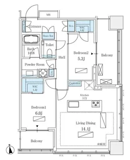 2LDKの間取り画像