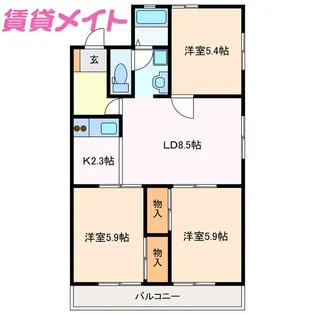 エスポアールMIDA B棟【2階】の間取り