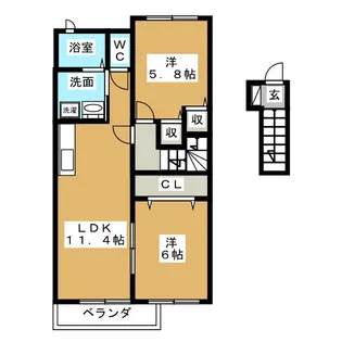 カーサ ベルデB【2階】の間取り