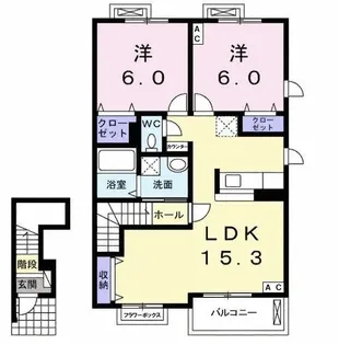 オ・ソレイユD【2階】の間取り