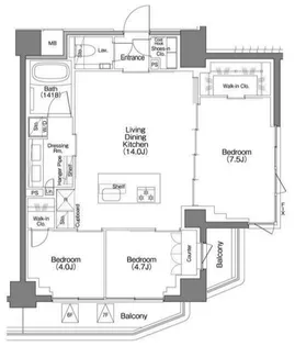 ザ・パークハビオSOHO祐天寺【6階】の間取り