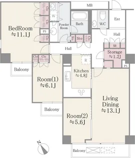 小石川パークタワー【7階】の間取り