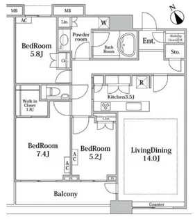 芝浦アイランドグローヴタワー【36階】の間取り
