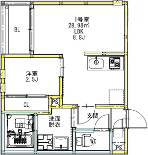 熊本県熊本市中央区九品寺3【アパート】の間取り