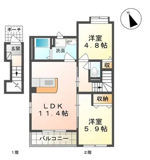 プルーニャII【2階】の間取り