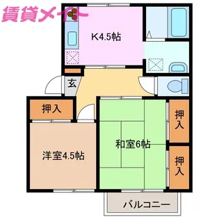 メゾンツインフィールズD【2階】の間取り