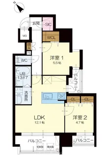 アースコートY’sシティ津田新町【13階】の間取り