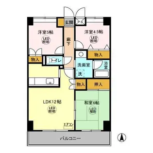 グランディス新八柱【3階】の間取り